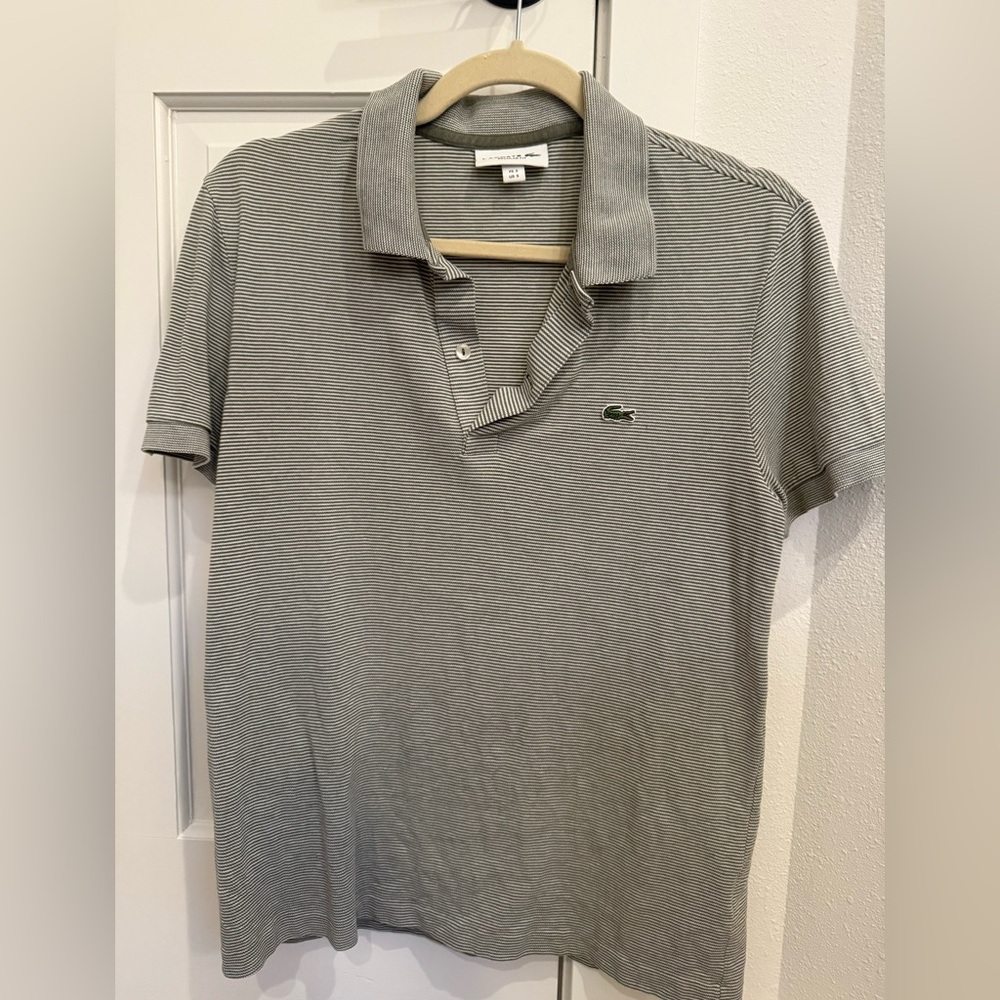Lacoste men polo shirt regular fit in white/gray stripe size S, FR 3